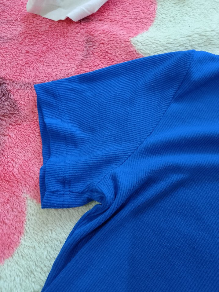 Mavi Kısa Kollu Hamile Midi Elbise - Görsel 2