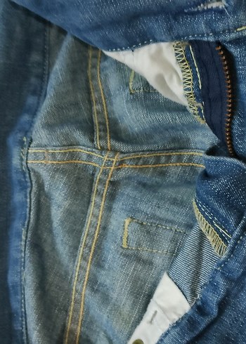 Düğmeli Mavi Bağlama Desenli Salaş Kot Pantolon - Görsel 5