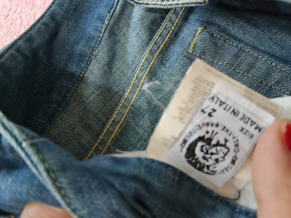 Düğmeli Mavi Bağlama Desenli Salaş Kot Pantolon - Görsel 4