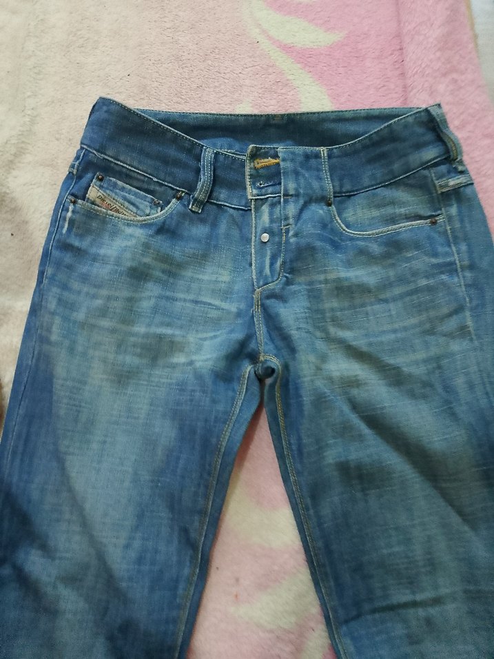 Düğmeli Mavi Bağlama Desenli Salaş Kot Pantolon - Görsel 2