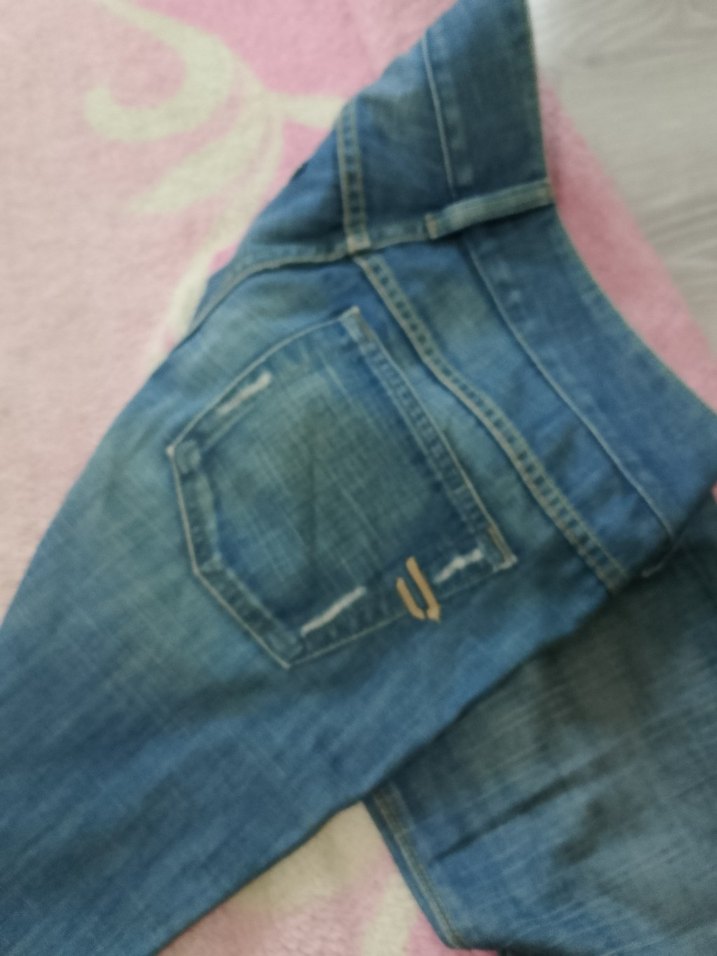 Düğmeli Mavi Bağlama Desenli Salaş Kot Pantolon - Görsel 3