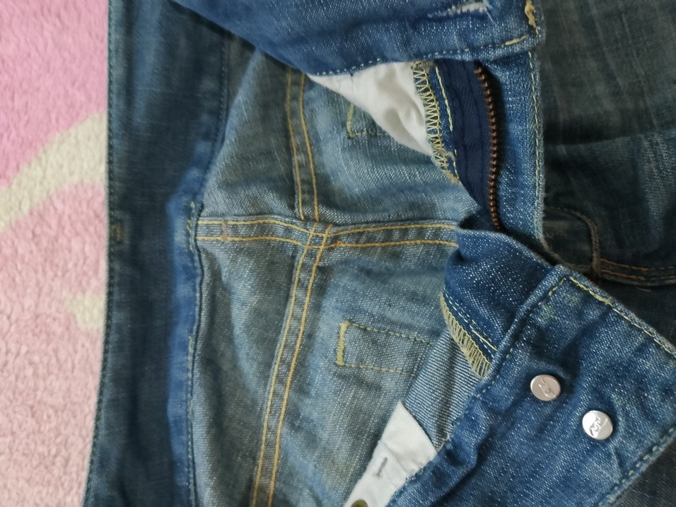 Düğmeli Mavi Bağlama Desenli Salaş Kot Pantolon - Görsel 5