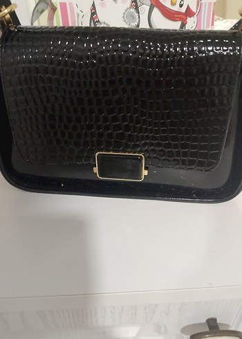 Mango Sik Siyah Croco Desenli Omuz Cantasi