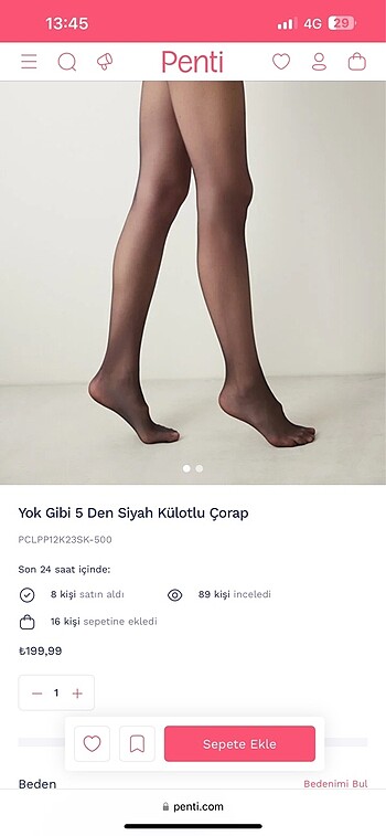 s Beden siyah Renk Penti Çorap - 5 DEN - Siyah - 2 Beden