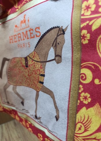 Beden kırmızı Renk Hermes Baskılı Renkli Kadın Plaj Çantası
