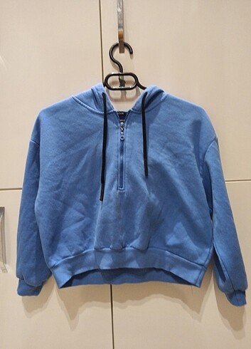 Addax Addax Kapüşonlu crop model sweatshirt 