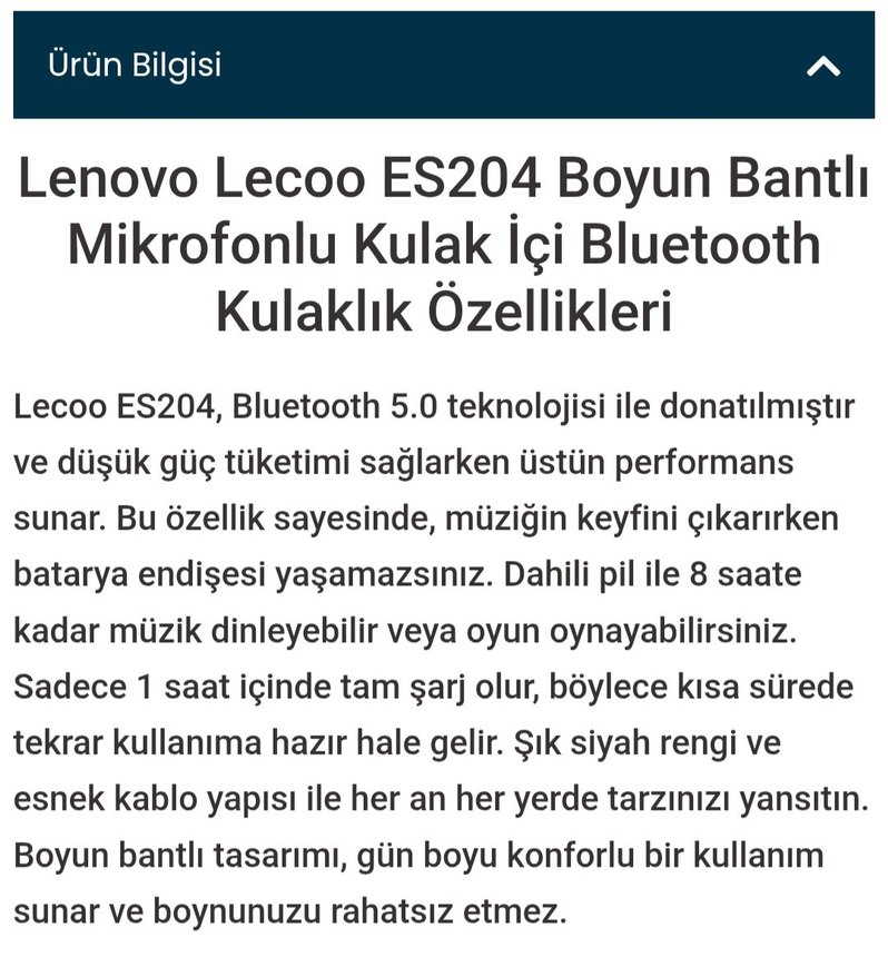Lenovo Lecoo ES204 Boyun Bantlı Kulaklık Siyah - Görsel 5