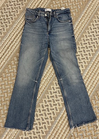 Kadın Gri Mavi Batik Desenli Denim Pantolon