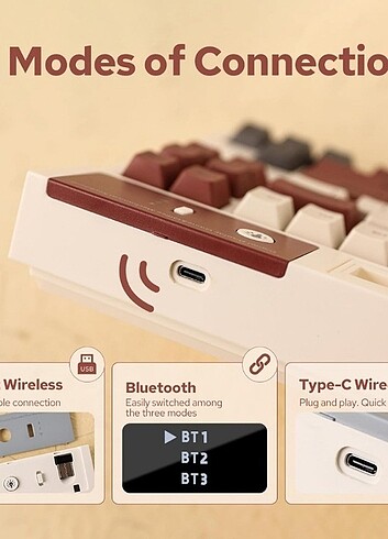 Beden Renk EPOMAKER DynaTab75 RGB Mekanik Oyuncu Klavyesi Wifi bluetooth