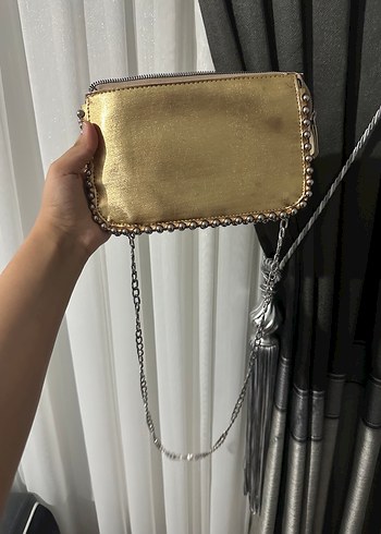 Beden altın Renk Zara çanta gold