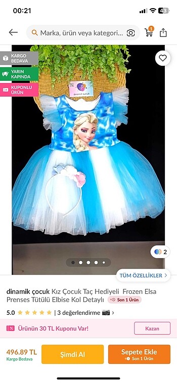 Elsa tütü elbise ve çanta