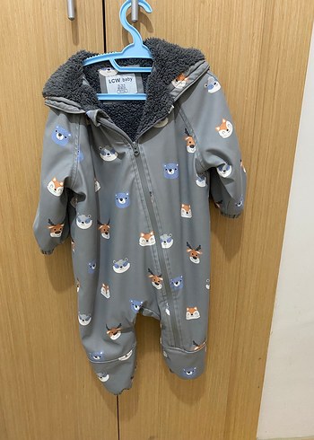 Kürk Detaylı Gri Desenli Bebek Tulumu