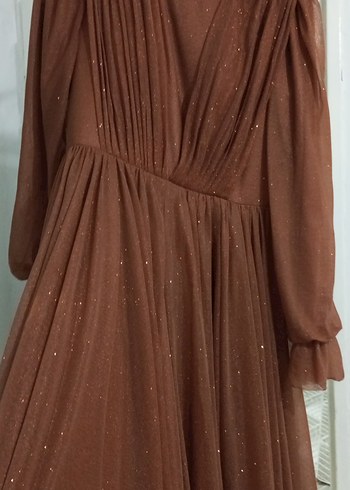 Kahverengi Vintage Uzun Abiye Elbise - Görsel 4