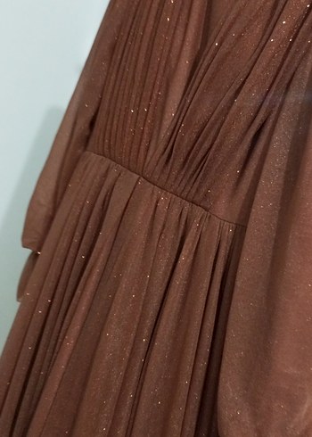 Kahverengi Vintage Uzun Abiye Elbise - Görsel 3