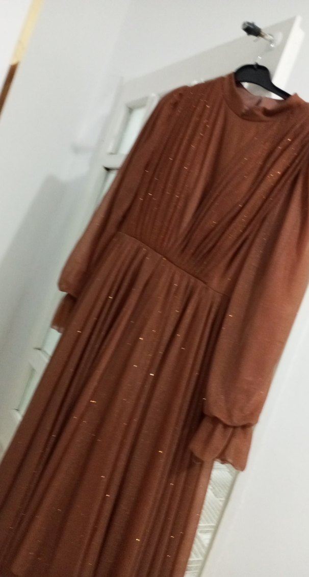 Kahverengi Vintage Uzun Abiye Elbise - Görsel 2