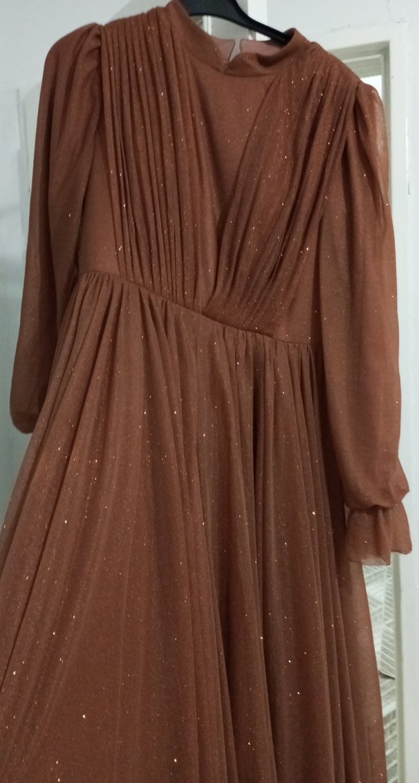 Kahverengi Vintage Uzun Abiye Elbise - Görsel 4