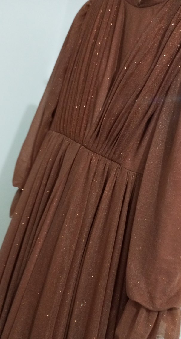 Kahverengi Vintage Uzun Abiye Elbise - Görsel 3