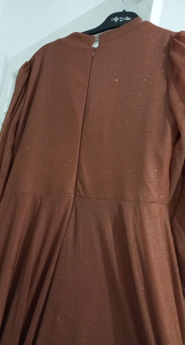 Kahverengi Vintage Uzun Abiye Elbise - Görsel 5