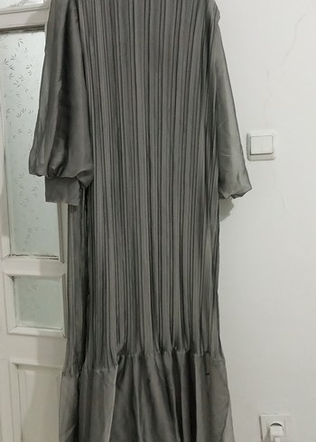 Gri Pileli Uzun Kadın Elbise - Görsel 5