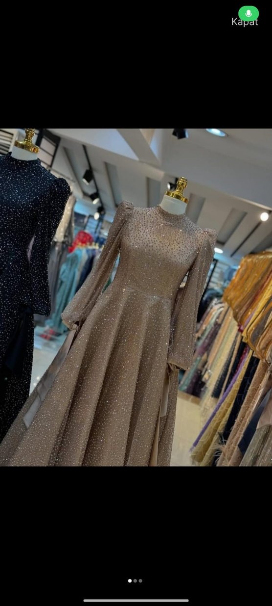 Bej Uzun Kollu Drapeli Kadın Abiye - Görsel 2