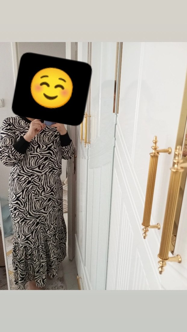 Siyah Zebra Desenli Uzun elbise - Görsel 2