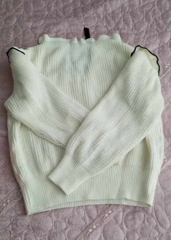 Nakışlı Beyaz Örgü Kadın Kazak - Görsel 5