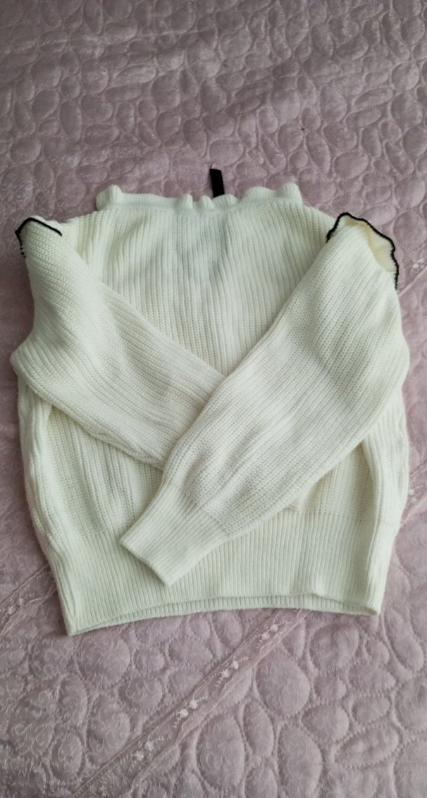 Nakışlı Beyaz Örgü Kadın Kazak - Görsel 5