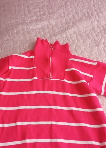 Pembe Çizgili Kısa Kollu Triko Kazak - Görsel 2