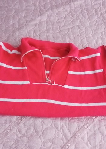 Pembe Çizgili Kısa Kollu Triko Kazak - Görsel 4