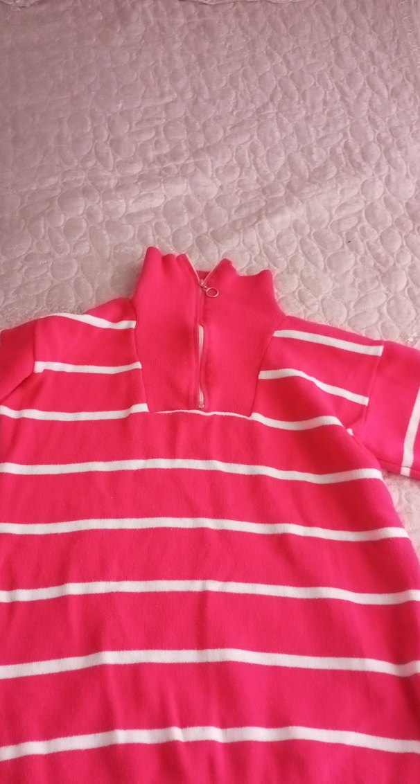 Pembe Çizgili Kısa Kollu Triko Kazak - Görsel 2