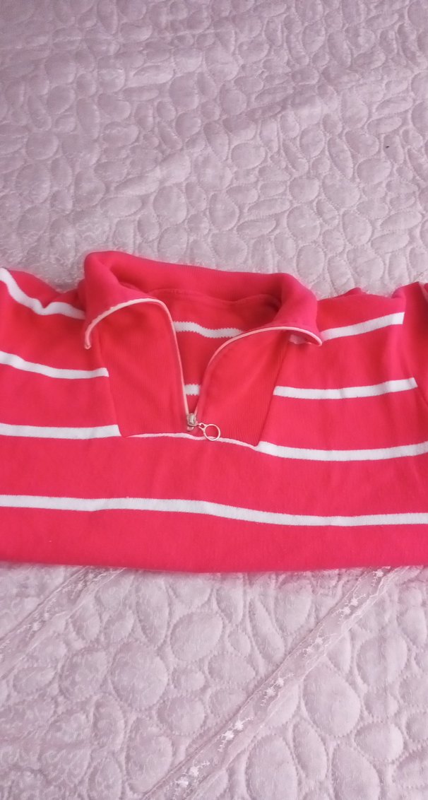 Pembe Çizgili Kısa Kollu Triko Kazak - Görsel 4