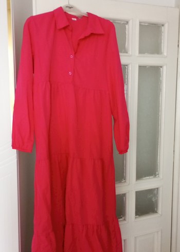 Mango Pembe Uzun Kollu V Yaka Salaş Elbise