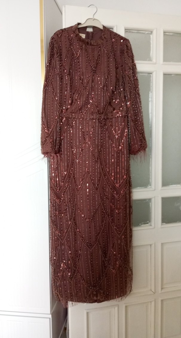 Bal köpüğü İşlemeli Uzun Boncuklu Kadın abıye - Görsel 2