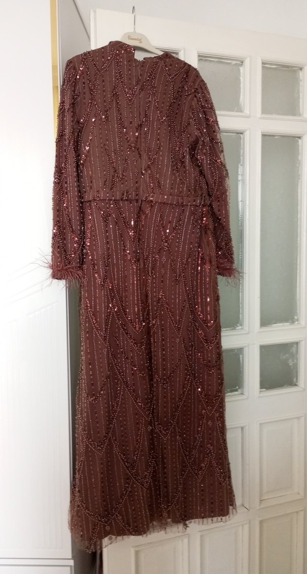 Bal köpüğü İşlemeli Uzun Boncuklu Kadın abıye - Görsel 5