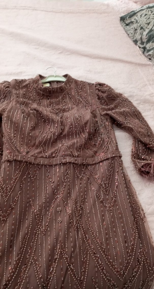 Bal köpüğü İşlemeli Uzun Boncuklu Kadın abıye - Görsel 3