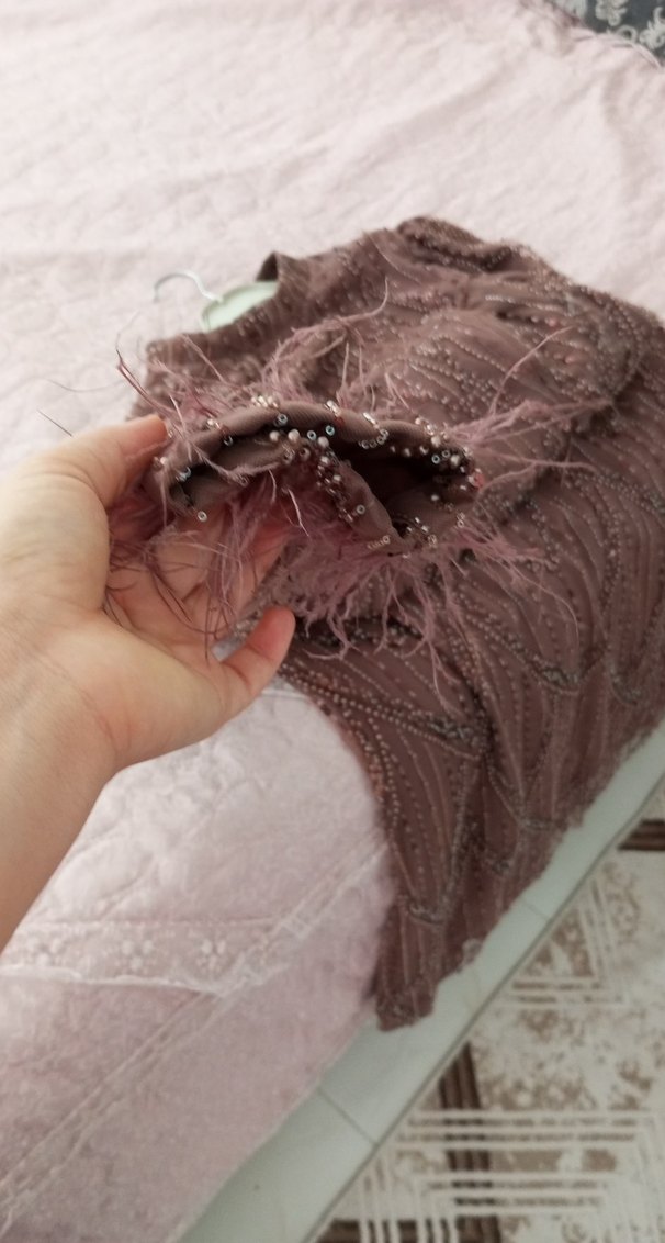 Bal köpüğü İşlemeli Uzun Boncuklu Kadın abıye - Görsel 4