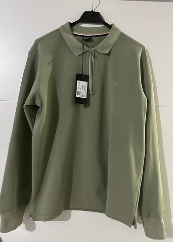 BOSS Erkek Haki Fermuarlı Polo Sweatshirt - Görsel 4