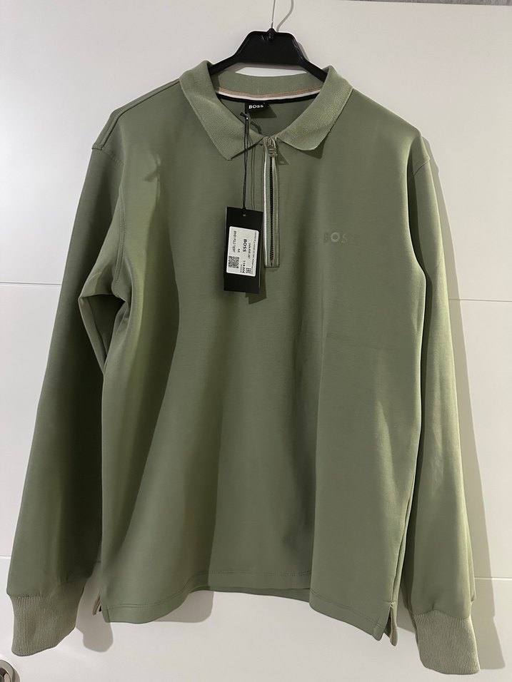 BOSS Erkek Haki Fermuarlı Polo Sweatshirt - Görsel 4