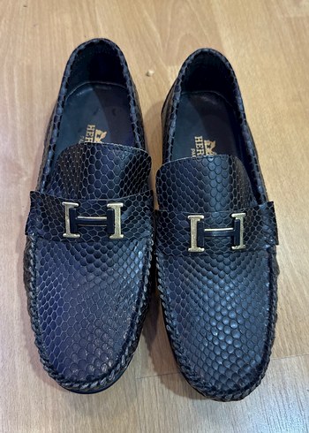 Erkek Siyah Deri Yılan Desenli Tokalı Hermes Loafer