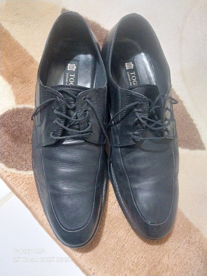 Siyah Deri Bağcıklı Erkek orjinal togo Klasik Ayakkabı - Görsel 5