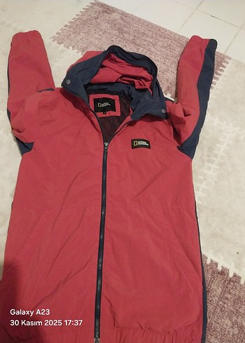 Kırmızı Kapüşonlu  national geoprafi Fermuarlı Erkek Ceket - Görsel 4