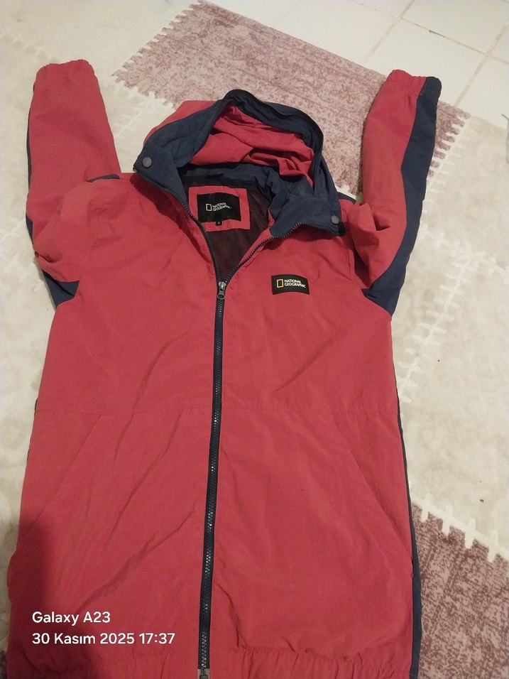 Kırmızı Kapüşonlu  national geoprafi Fermuarlı Erkek Ceket - Görsel 4