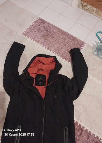 Fermuarlı mavi marka orjinal Siyah Kapüşonlu Erkek Ceket - Görsel 7