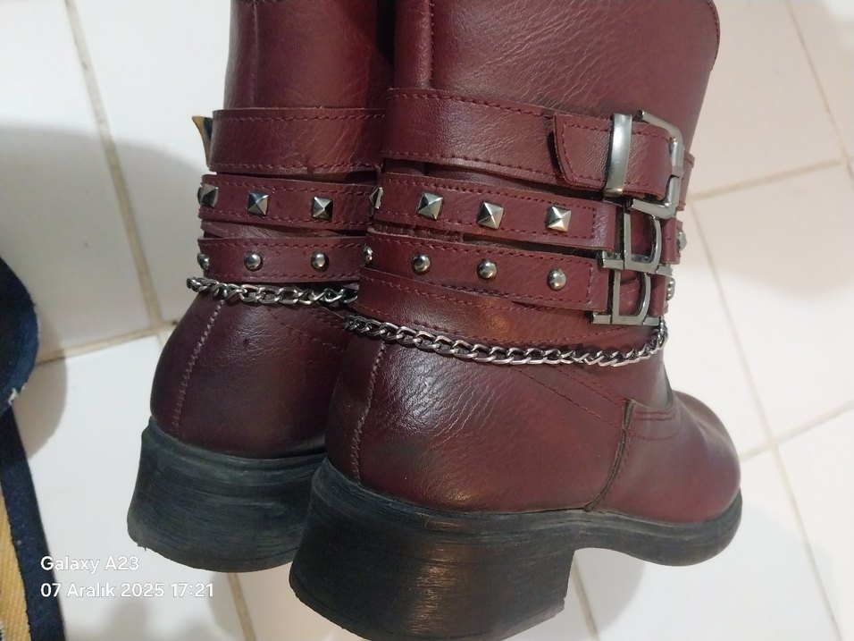 Kahverengi Tokalı Deri Biker Bot - Görsel 3