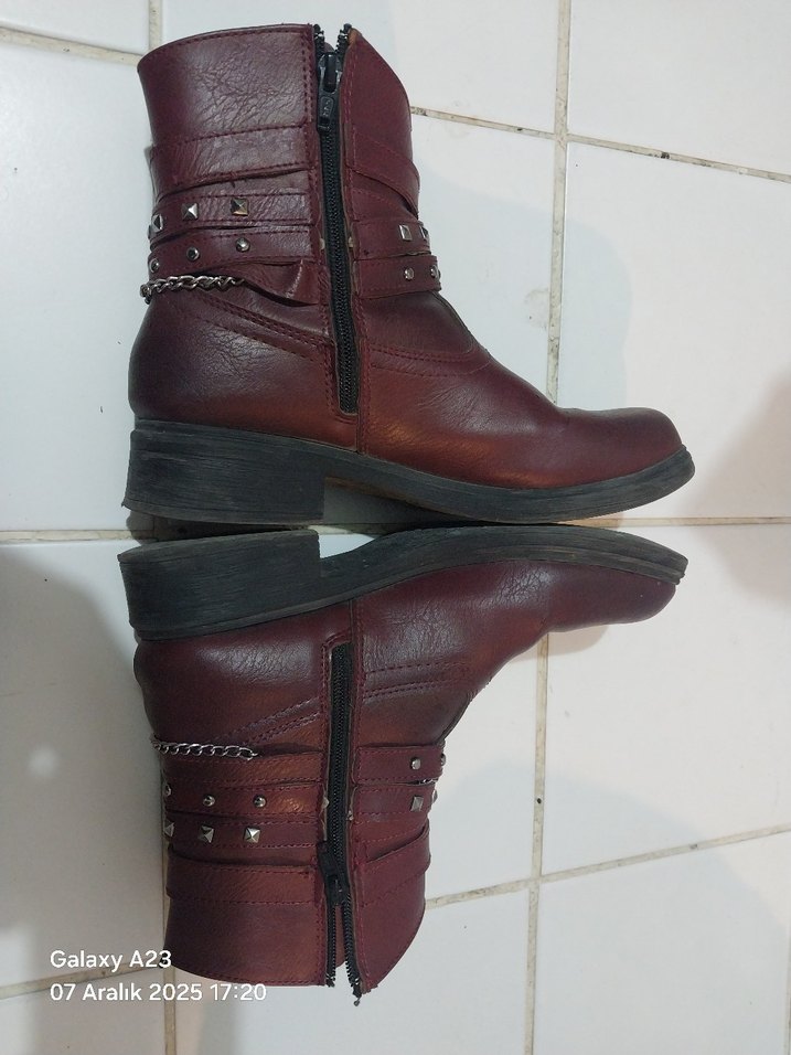 Kahverengi Tokalı Deri Biker Bot - Görsel 2