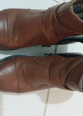 Kahverengi Deri Kadın Dolgu Topuklu Bot - Görsel 3