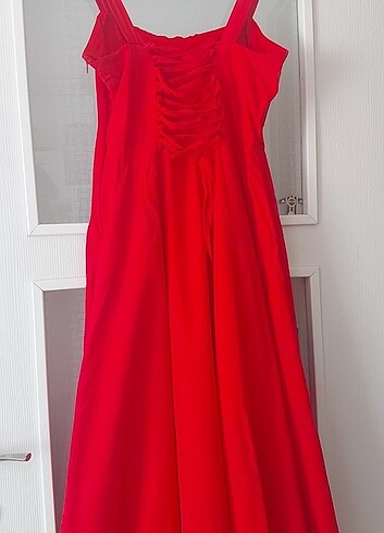 l Beden kırmızı Renk EsraHelvacı Kırmızı Poplin Bağcıklı Elbise