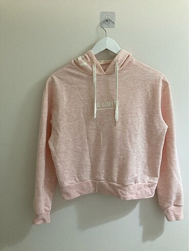 Kapşonlu Crop Pembe Sweatshirt