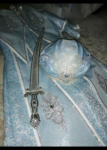 Diğer sünnet elbisesi takım Drapeli Nakışlı Mavi Vintage Takım Elbise