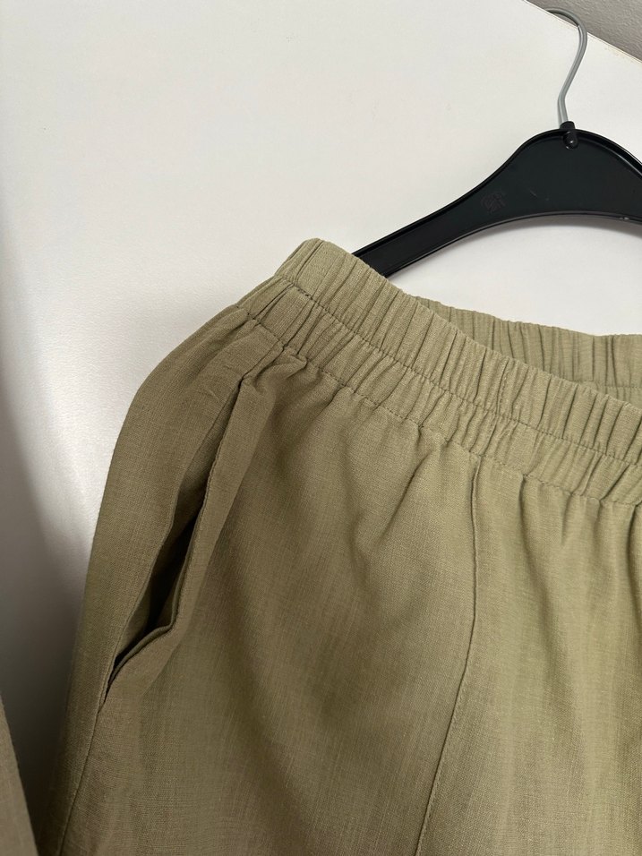 Kadın Keten Salaş Takım Khaki Renk - Görsel 4